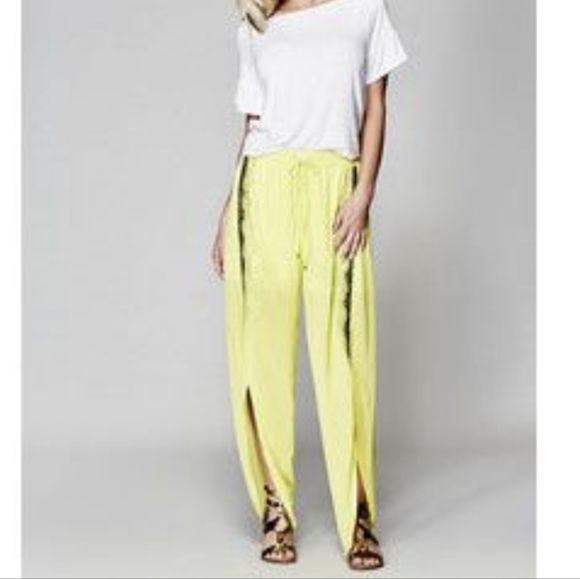Marciano Yellow High Slit Beaded Pants - Picture 1 of 9